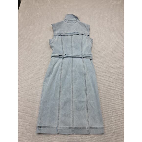 White House Black Market Dress Womens 0 Denim Jumper Sleeveless Belted - Picture 6 of 7